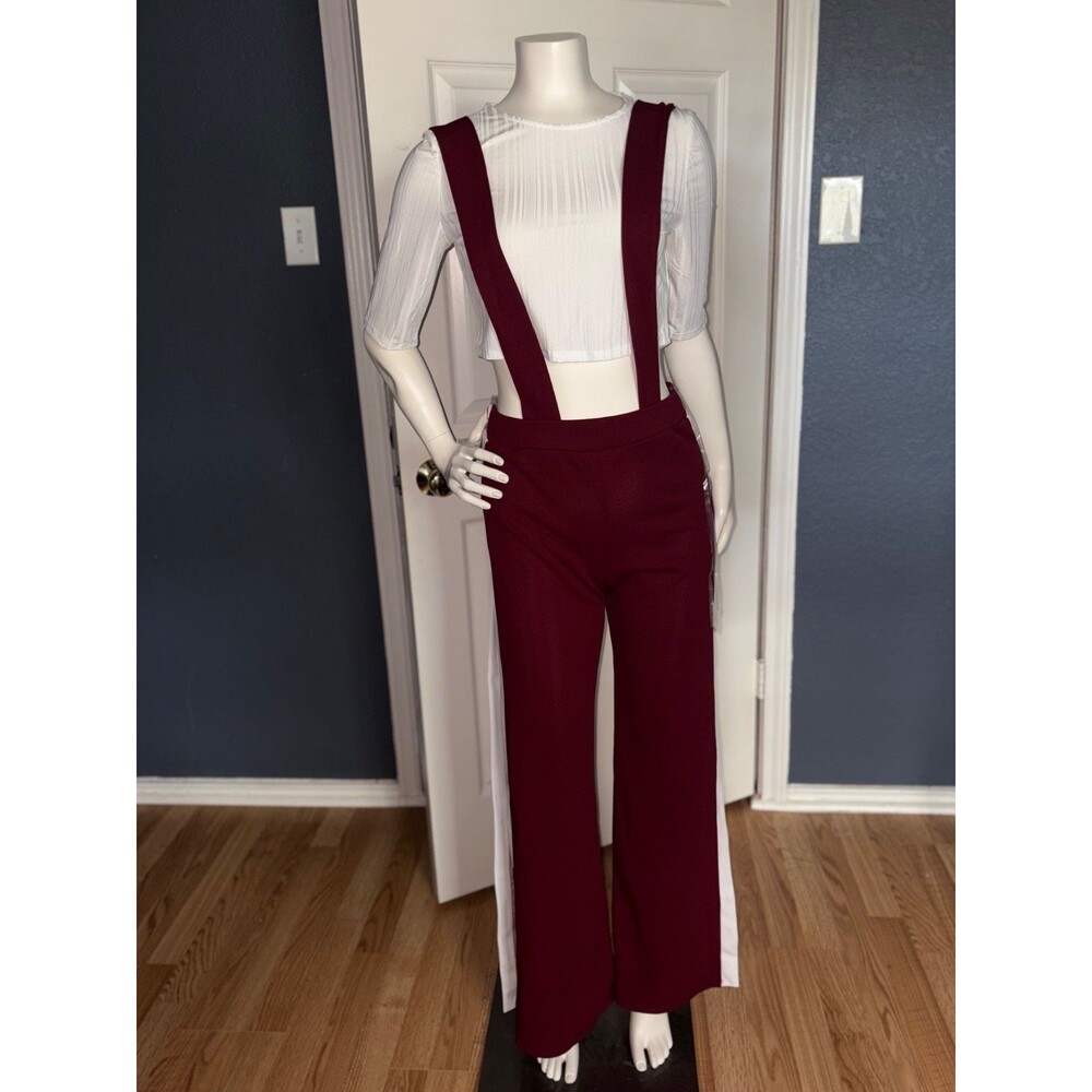 Women 2PC Set 3/4 Sleeve Crop Top Wide Leg Jumpsuit Outfit burgundy black mustar - Picture 6 of 9